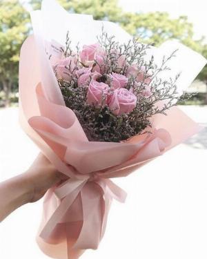Bó hoa hồng phấn mix hoa sao tím - LDNK128