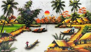 Tranh 3d phong cảnh phong thủy phòng khách - tranh gạch 3d - HKN65