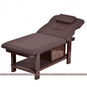 Giường massage nâng đầu gỗ sồi cao cấp màu nâu/be sang trọng