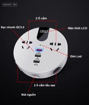 Bộ chuyển đổi nguồn điện cao cấp cho ô tô, hỗ trợ sạc nhanh QC3.0 MCI-07