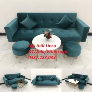 Bộ bàn ghế sofa giường phòng khách màu xanh cổ vịt giá rẻ mềm ở Đức Hoà Long An