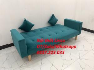 Bộ bàn ghế sofa giường phòng khách màu xanh cổ vịt giá rẻ mềm ở Đức Hoà Long An