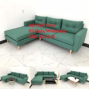 Bộ bàn ghế sofa góc L phòng khách màu xanh ngọc giá rẻ mềm ở Đức Hòa Long An