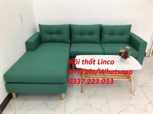 Bộ bàn ghế sofa góc L phòng khách màu xanh ngọc giá rẻ mềm ở Đức Hòa Long An