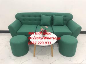 Bộ bàn ghế sofa băng phòng khách màu xanh ngọc giá rẻ mềm ở Bến Cát Bình Dương