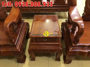 Bộ bàn ghế chạm đào đẹp gỗ hương đá tay 12 – BBG256