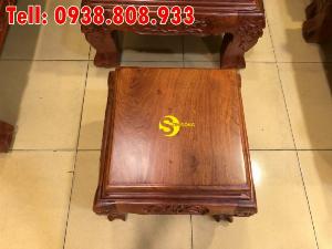 Bộ bàn ghế chạm đào đẹp gỗ hương đá tay 12 – BBG256