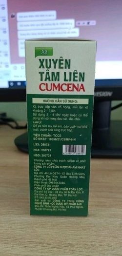 Xịt họng Xuyên Tâm Liên Cumcena xịt sát khuẩn hầu họng.