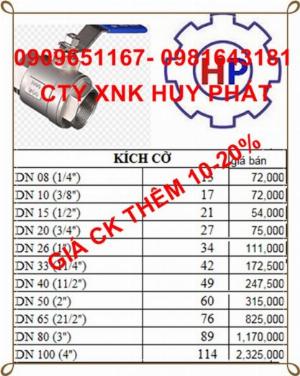Van bi tay gạt ren DN50 ( phi 60 ) inox 304
