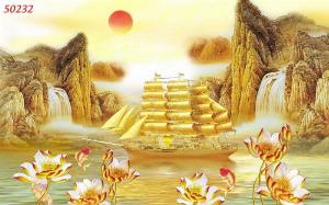 Gạch tranh 3d - tranh thuyền buồm vàng