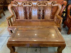 Bộ bàn ghế chạm đào vân tuyển 6 món tay 12