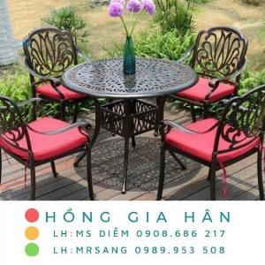 Bộ bàn ghế nhôm đúc sân vườn bền đẹp Hồng Gia Hân A54