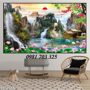 Gạch tranh phong cảnh- tranh 3D phong cảnh thác nước đẹp
