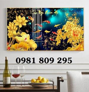Tranh hoa sen - gạch tranh 3d cá chép ,cửu ngư