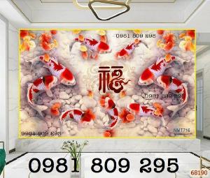 Tranh hoa sen - gạch tranh 3d cá chép ,cửu ngư