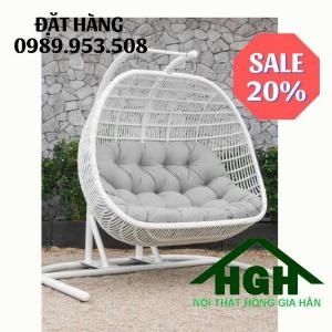 Xích đu mây nhựa 2 càng ngoài trời Hồng Gia Hân 10