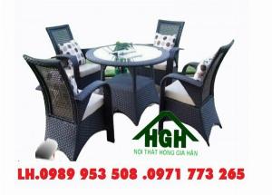 Bàn ghế cafe mây nhựa ngoài trời Hồng Gia Hân SM46