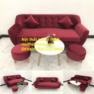 Ghế sofa băng màu đỏ đô vải nhung sang trọng Nội thất Linco Tphcm HCM
