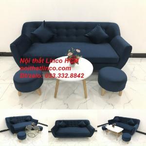 Bộ ghế sofa băng văng dài 1m9 xanh dương đen đậm vải nhung giá rẻ Tphcm HCM