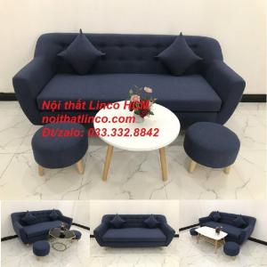 Bộ ghế sofa băng giá rẻ dài 1m9 nhỏ gọn bọc vải màu xanh dương Tphcm HCM