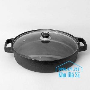 Cung cấp chảo gang đen 2 quai đúc nguyên khối chống dính tự nhiên nhập khẩu đường kính 29cm