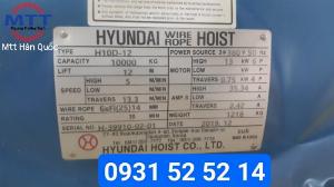 Palang cáp dầm đôi 10 tấn 12 mét Hyundai