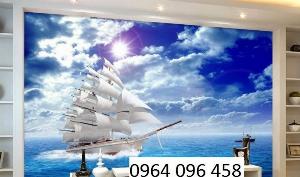 Tranh 3d phong thủy thuyền buồm - tranh gạch 3d thuyền buồm - 655XP