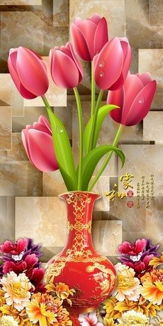 Tranh gạch men 3d phong thủy phòng khách - KVC44