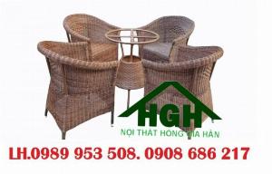 Bộ bàn ghế cafe mây nhựa Hồng Gia Hân MS65