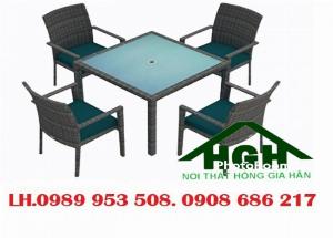 Bộ bàn ghế cafe mây nhựa Hồng Gia Hân MS75