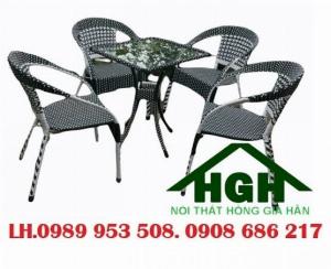 Bộ bàn ghế cafe mây nhựa Hồng Gia Hân MS85