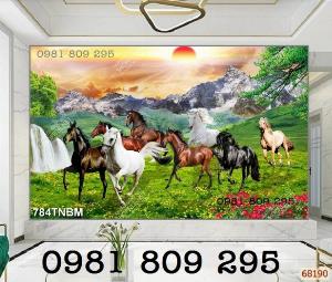 Tranh bát mã - gạch tranh 3d ngựa phi trên cỏ