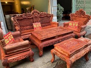 Bộ Bàn Ghế Tân Cổ Điển Hoàng Gia Đục 2 Mặt Gỗ Hương Đá