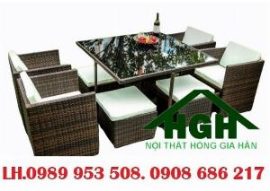 Bàn ghế nhựa giả mây giá tốt Tp.HCM Hồng Gia Hân MS124