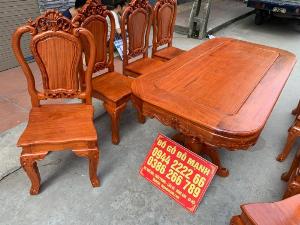 Bộ bàn ghế ăn hoa lá tây ván tràn bàn chữ nhật gỗ hương đá