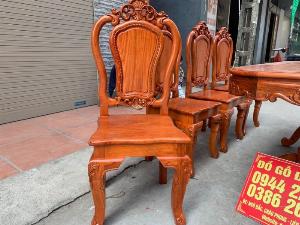 Bộ bàn ghế ăn hoa lá tây ván tràn bàn chữ nhật gỗ hương đá