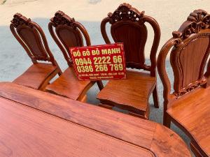 Bộ bàn ghế ăn hoa lá tây ván tràn bàn chữ nhật gỗ hương đá