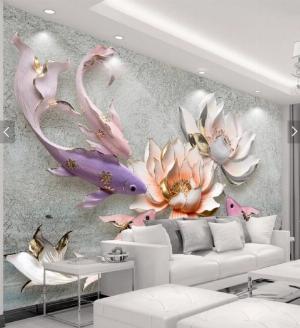 Tranh cá chép 3d - tranh gạch 3d cá chép - GS33