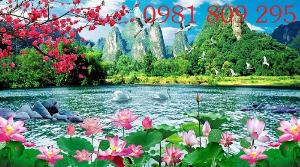 Tranh gạch men 3d hồ hoa sen HP7702