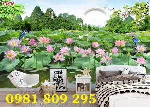 Tranh gạch men 3d hồ hoa sen HP7702