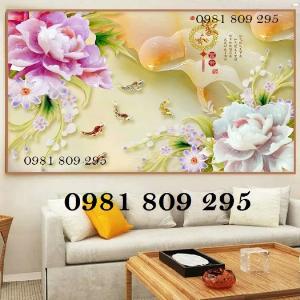 Tranh 3d mẫu đơn , tranh gạch 3d ốp phòng khách