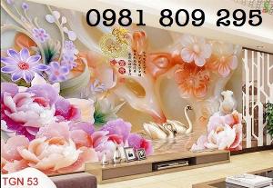 Tranh 3d mẫu đơn , tranh gạch 3d ốp phòng khách