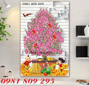 Tranh gạch 3d hoa đào , gạch 3d chậu hoa đào