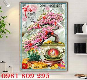 Tranh gạch 3d hoa đào , gạch 3d chậu hoa đào