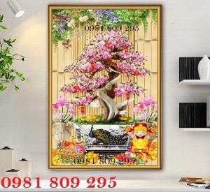 Tranh gạch 3d hoa đào , gạch 3d chậu hoa đào