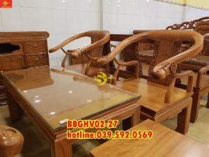 Bộ bàn ghế móc thúc mặt liền gỗ gõ đỏ – BBGHV02