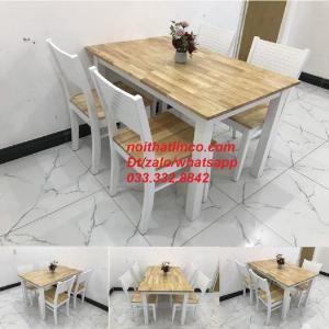 Bộ bàn ăn cherry 4 ghế khung trắng mặt gỗ tự nhiên Tphcm SG Bình Dương