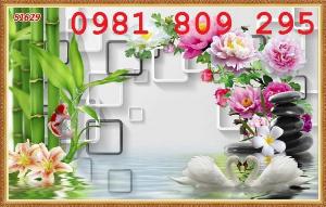 Tranh 3d thiên nga , tranh gạch hoa trang trí HPO097