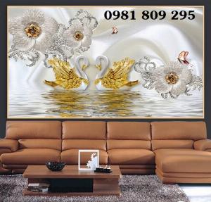 Tranh 3d thiên nga , tranh gạch hoa trang trí HPO097