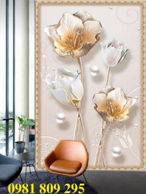 Tranh gạch 3d hoa trang trí khổ dọc